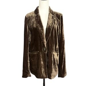 Anthropologie Cartonnier Velvet Holiday Blazer Jacket Brown Womens Sz‎ 12 Large